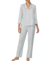 kate spade new york Brushed Cozy Jersey Lip Print 3/4 Sleeve Notch Collar Full Length Pajama Set