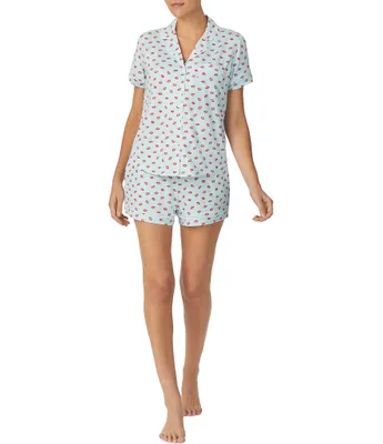 kate spade new york Brushed Cozy Jersey Short Sleeve Notch Collar Shorty Lip Print Pajama Set