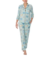 kate spade new york Brushed Jersey 3/4 Sleeve Notch Collar Tea & Coffee Print Pajama Set