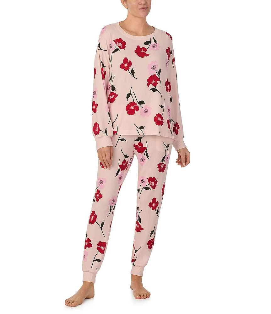 kate spade new york Brushed Sweater Jersey Long Sleeve Round Neck Floral Print Pajama Set