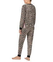 kate spade new york Brushed Sweater Jersey Long Sleeve Round Neck Leopard Print Pajama Set