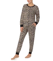 kate spade new york Brushed Sweater Jersey Long Sleeve Round Neck Leopard Print Pajama Set