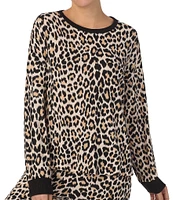 kate spade new york Brushed Sweater Jersey Long Sleeve Round Neck Leopard Print Pajama Set