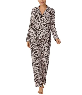 kate spade new york Brushed Sweater Knit Sketch Leopard Long Sleeve Notch Collar Pajama Set