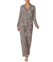 kate spade new york Brushed Sweater Knit Sketch Leopard Long Sleeve Notch Collar Pajama Set