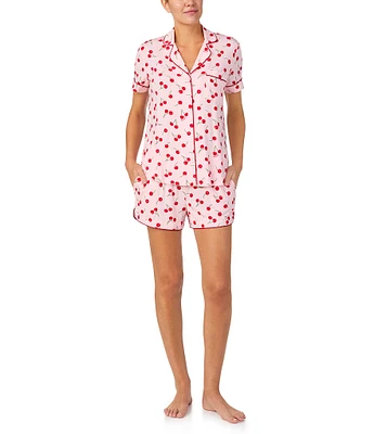 kate spade new york Cherry Print Notch Collar Short Sleeve Knit Sleep Set