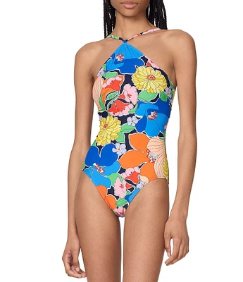 kate spade new york Coastal Floral High Neck Halter One Piece Swimsuit