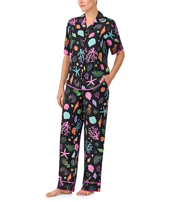 kate spade new york Coral Cove Print Short Sleeve Notch Collar Woven Pajama Set