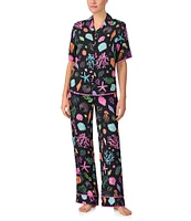kate spade new york Coral Cove Print Short Sleeve Notch Collar Woven Pajama Set
