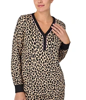 kate spade new york Cozy Jersey Animal Print Long Sleeve Henley Pajama Set