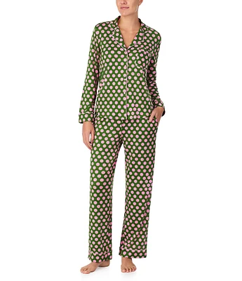 kate spade new york Cozy Jersey Cheerful Dot Print Long Sleeve Notch Collar Holiday Pajama Set