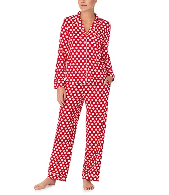 kate spade new york Cozy Jersey Dotted Long Sleeve Notch Collar Holiday Pajama Set