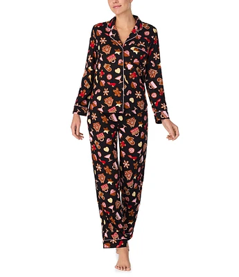 kate spade new york Cozy Jersey Gingerbread Cookie Print Long Sleeve Notch Collar Holiday Pajama Set