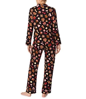 kate spade new york Cozy Jersey Gingerbread Cookie Print Long Sleeve Notch Collar Holiday Pajama Set