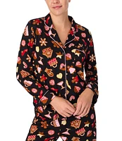 kate spade new york Cozy Jersey Gingerbread Cookie Print Long Sleeve Notch Collar Holiday Pajama Set