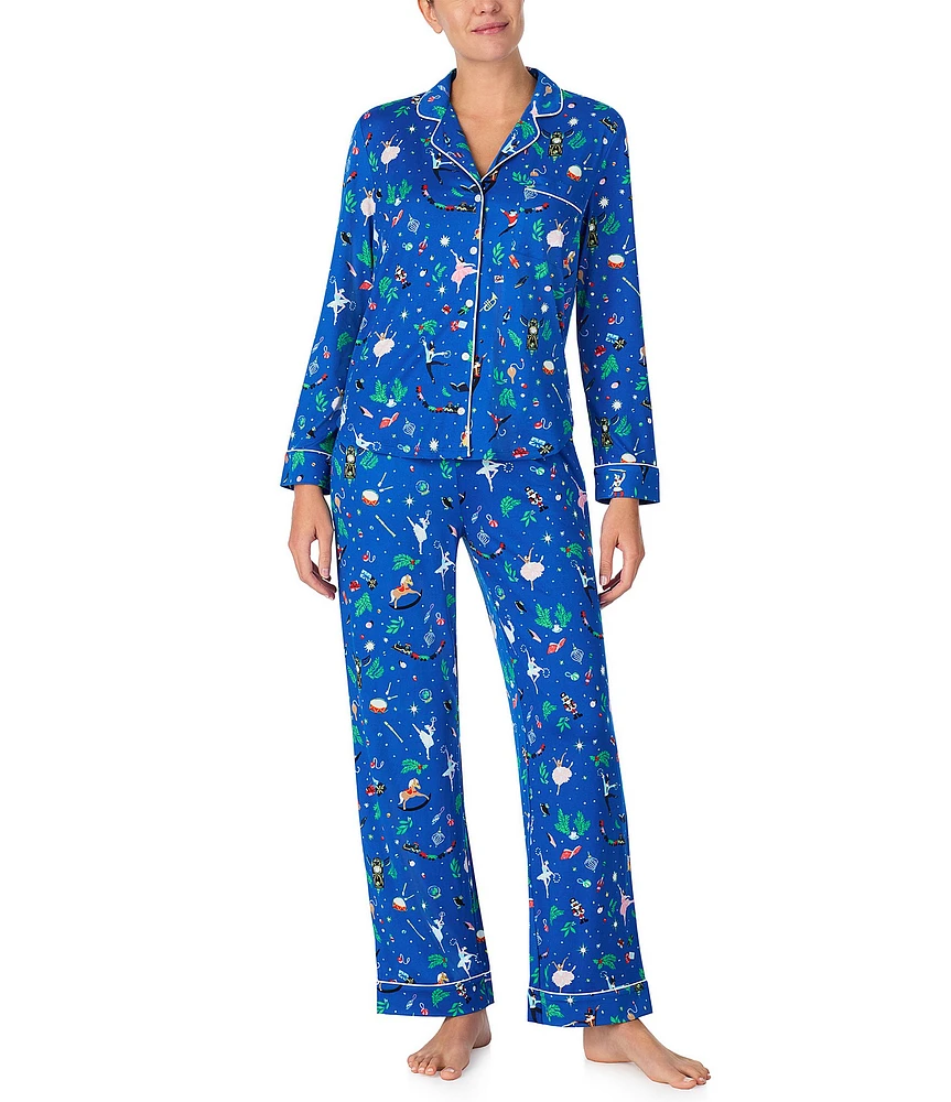 kate spade new york Cozy Jersey Nutcracker Print Long Sleeve Notch Collar Holiday Pajama Set