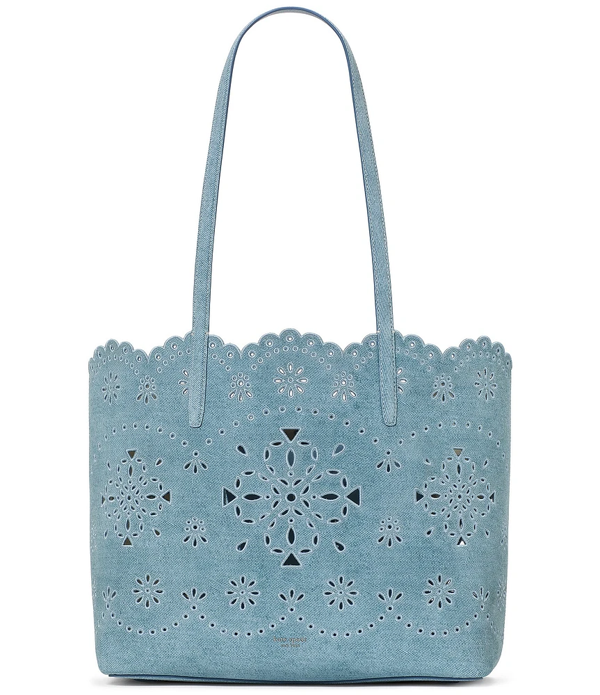 kate spade new york Do It All Spade Flower Perforated Denim Suede Large Tote Bag