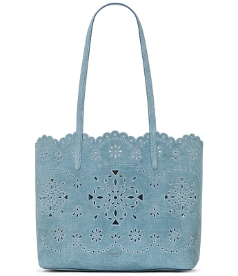 kate spade new york Do It All Spade Flower Perforated Denim Suede Large Tote Bag