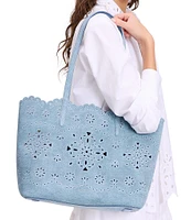kate spade new york Do It All Spade Flower Perforated Denim Suede Large Tote Bag