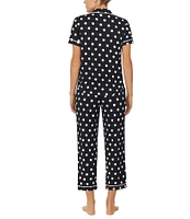 kate spade new york Dot Print Short Sleeve Notch Collar Cropped Jersey Knit Pajama Set