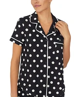 kate spade new york Dot Print Short Sleeve Notch Collar Cropped Jersey Knit Pajama Set