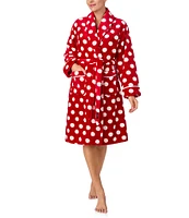 kate spade new york Dotted Print Long Sleeve Shawl Collar Chenille Plush Robe