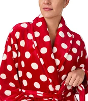 kate spade new york Dotted Print Long Sleeve Shawl Collar Chenille Plush Robe