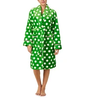 kate spade new york Dotted Print Long Sleeve Shawl Collar Chenille Plush Robe