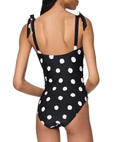 kate spade new york Dotted Print Square Neck Shirred Bandeau One Piece Swimsuit