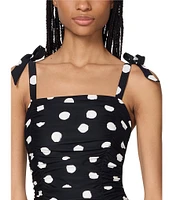 kate spade new york Dotted Print Square Neck Shirred Bandeau One Piece Swimsuit