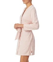 kate spade new york Embossed Floral Plush Long Sleeve Tie-Front Short Wrap Cozy Robe