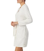 kate spade new york Embossed Floral Plush Long Sleeve Tie-Front Short Wrap Cozy Robe