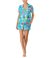kate spade new york Fish Print Short Sleeve Notch Collar Knit Cropped Pajama Set