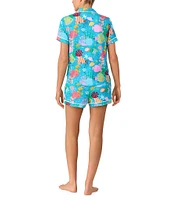 kate spade new york Fish Print Short Sleeve Notch Collar Knit Cropped Pajama Set