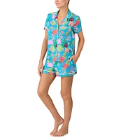 kate spade new york Fish Print Short Sleeve Notch Collar Knit Cropped Pajama Set