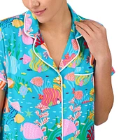 kate spade new york Fish Print Short Sleeve Notch Collar Knit Cropped Pajama Set