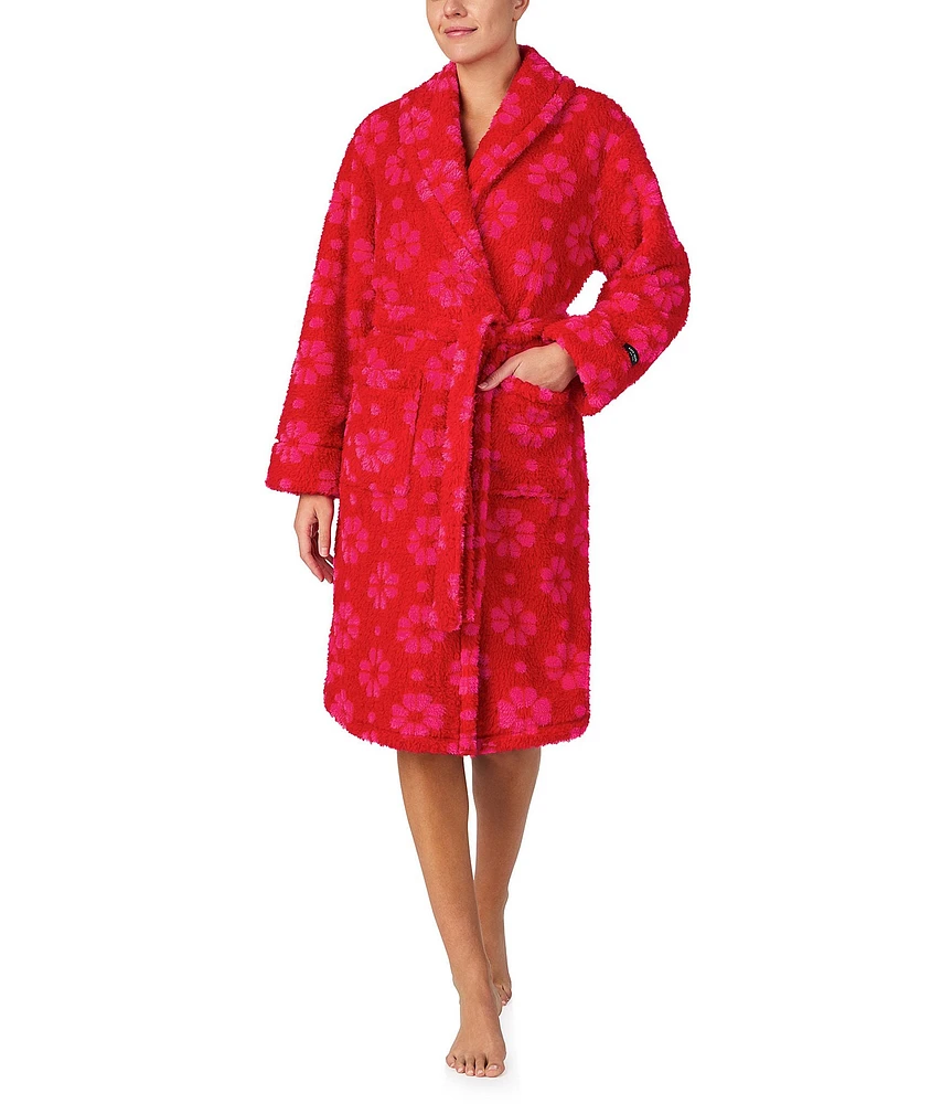 kate spade new york Floral Jacquard Plush Shawl Collar Long Sleeve Robe