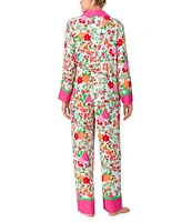 kate spade new york Floral Print Long Sleeve Notch Collar Satin Pant Pajama Set