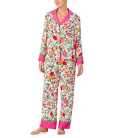 kate spade new york Floral Print Long Sleeve Notch Collar Satin Pant Pajama Set