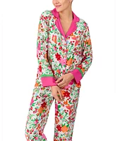kate spade new york Floral Print Long Sleeve Notch Collar Satin Pant Pajama Set