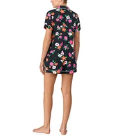 kate spade new york Floral Print Short Sleeve Notch Collar Knit Shorty Pajama Set