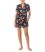 kate spade new york Floral Print Short Sleeve Notch Collar Knit Shorty Pajama Set