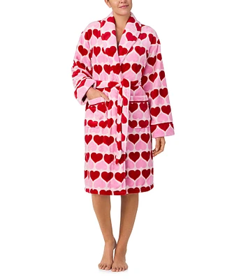 kate spade new york Heart Print Long Sleeve Shawl Collar Chenille Plush Robe