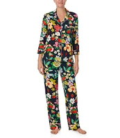 kate spade new york Knit 3/4 Sleeve Notch Collar Floral Print Pajama Set