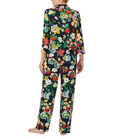 kate spade new york Knit 3/4 Sleeve Notch Collar Floral Print Pajama Set