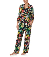 kate spade new york Knit 3/4 Sleeve Notch Collar Floral Print Pajama Set