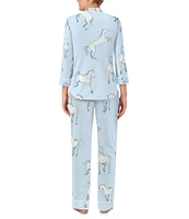 kate spade new york Knit 3/4 Sleeve Notch Collar Horse Print Pajama Set