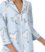 kate spade new york Knit 3/4 Sleeve Notch Collar Horse Print Pajama Set