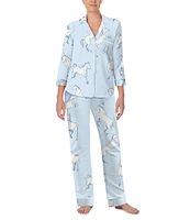 kate spade new york Knit 3/4 Sleeve Notch Collar Horse Print Pajama Set