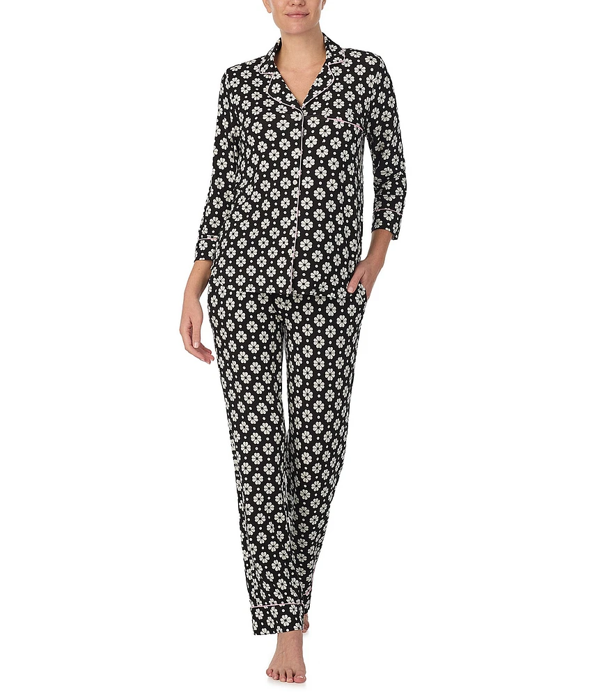 kate spade new york Knit 3/4 Sleeve Notch Collar Spade Flower Pajama Set